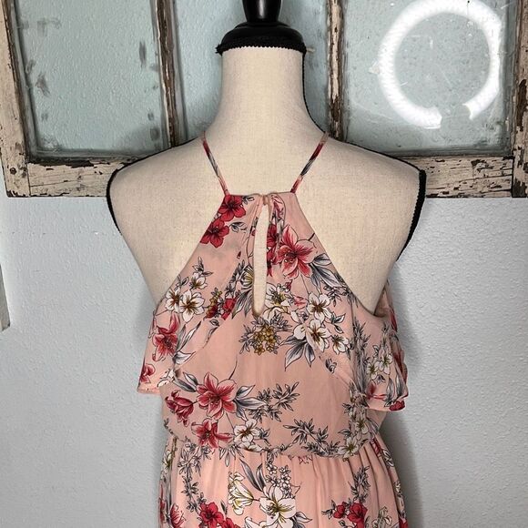 Lush Floral Maxi Sleeveless Halter Keyhole Back Pink Women's Dress Size Medium - Picture 6 of 11